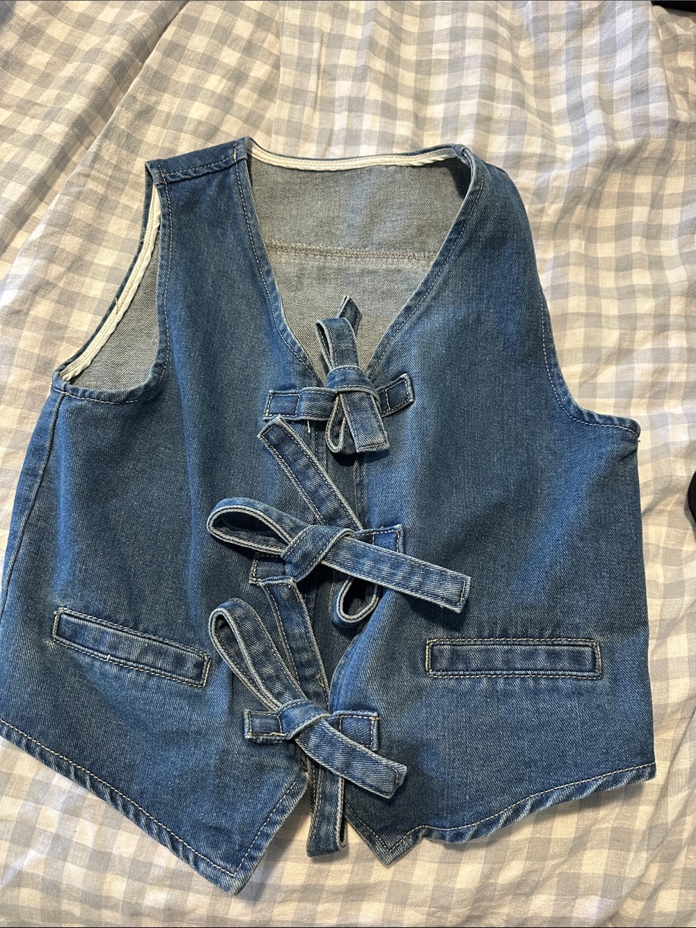 Womens Blue Denim Vest with Bow Ties